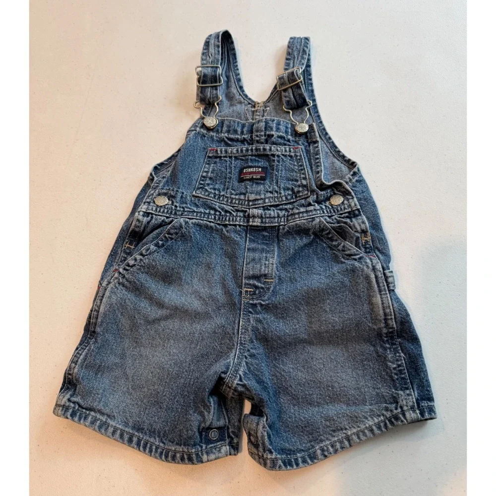 OshKosh Bgosh Baby Boys Blue Denim Shortalls Overalls 24M 724-0047